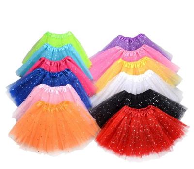 China Factory Wholesale Breathable Kids Solid Color 3 Layers Tulle Ballet Dress Kids Sequin Tutu Skirt For Girl's Skirt for sale