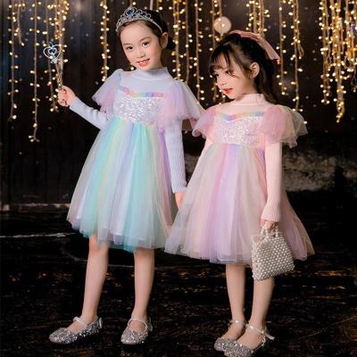 China Autumn Kids Dress New Children's Viable Spring Girls Gauze Long Sleeve Dress and Princess Skirt Rainbow Dresses for sale