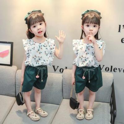 China New Summer Casual Girl's Sets Casual Girls Clothes Floral Kids Sets Sleeveless T-shirt+Solid Shorts Kids Girls Clothing for sale