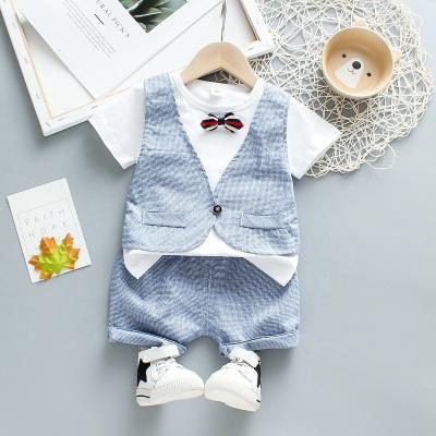 China 1years casual to 4years kids boys clothes cotton shorts sleeve + 2pcs shorts kids boys gentleman clothing sets OEM service solid for sale