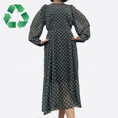 China Anti-wrinkle Diamond Geometric Pattern Retro Dress casual wear reused women skirt with belt new design sleeve ladies long high waist for sale