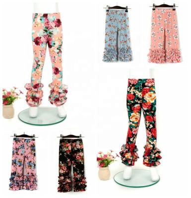 China New Fashion Design Baby Kids Long Leg Pants High Quality Breathable Stretching Baby Kids Ruffle Legging Custom Floral Print Pants for sale