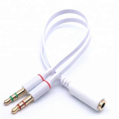 China Multimedia Headphone Mic Flat Splitter Stereo 2 Female To 1 Male 3.5 Mm Audio Cable for sale