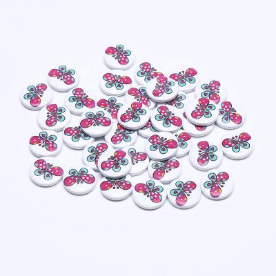 China 100pcs/bag 15mm Washable Butterfly Painted Wooden Buttons Sewing 2 Holes Around Decorative Crafts Scrapbooking Cardmaking for sale