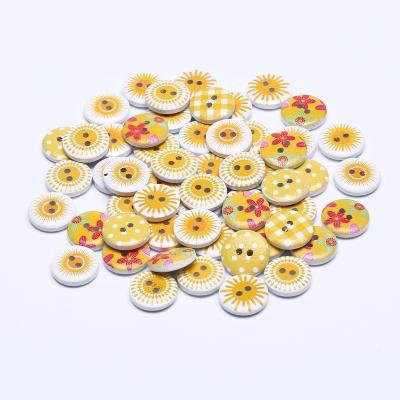 China 100pcs/bag 15mm Patterns Washable Yellow Dots Flowers Mixed Wooden Buttons Crafts Sewing 2 Holes Around Decorative Scrapbooking Cardmaking for sale