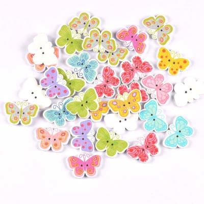 China 50pcs/bag 25x17mm Washable Mixed Butterfly Wooden Buttons Sewing Accessories 2 Holes Baby DIY Opens Wedding Decoration For Scrapbooking for sale