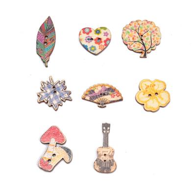 China Fancy 50pcs/bag Washable Rustic Wooden Buttons Natural Sewing 2 Holes Scrapbooking Cardmaking DIY Open Heart Leaf Mushroom Flower for sale