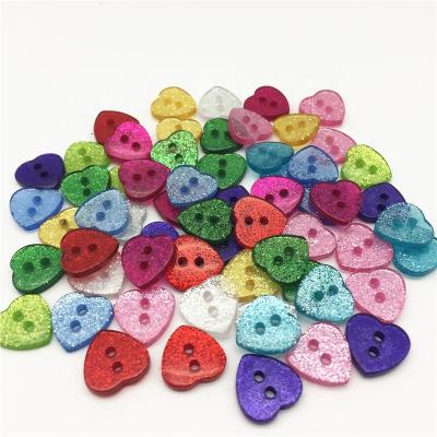 China 100pcs/bag 12x13mm 2 Washable Glitter Heart Shaped Holes Sewing Buttons for Shimmer Shiny Crafts DIY Wedding Decorations Clothing Accessories for sale