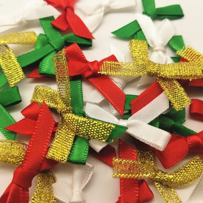 China 100pcs/bag Mini Christmas Satin Ribbon Tail Bows Sustainable Wedding Invites Cardmaking Decoration Embellishments DIY Crafts Red White Green for sale