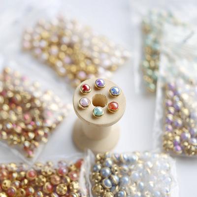 China 50pcs/bag 4mm Gold Washable Round AB Multi Colored Pearl Mini Buttons Tiny For Dolls Opens Scrapbooking DIY Sewing Accessories for sale