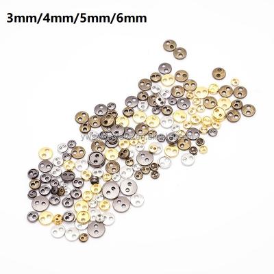 China 50pcs/bag 3mm 4mm 5mm 6mm Metal Round Circle 2 Holes Flatback Washable Doll Buttons DIY Patchwork Sewing Accessories Opens Silver Brass for sale