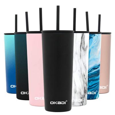 China Popular Stainless Steel Vacuum Flask Skinny Tumbler Travel Straight Mug with Straw for sale