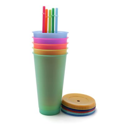 China 2020 Hot Product New Reusable Color Changing Cold Cup Plastic Coffee tumbler With Straw Set Of 5 for sale