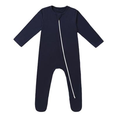 China Plain fiber infant pajamas zipper baby bamboo footie romper comfortable breathable custom long sleeve onesie for sale