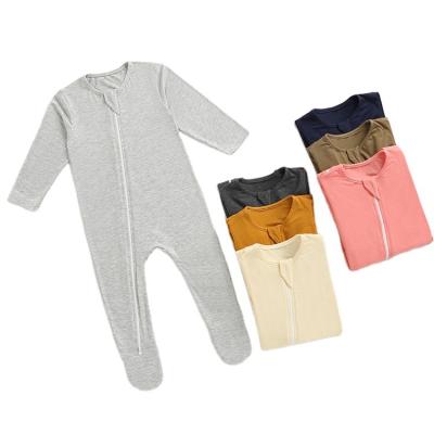 China Wholesale Bamboo Newborn Overall Pajamas Knitted Baby Romper Comfortable Breathable Baby Clothes Romper With Zipper for sale