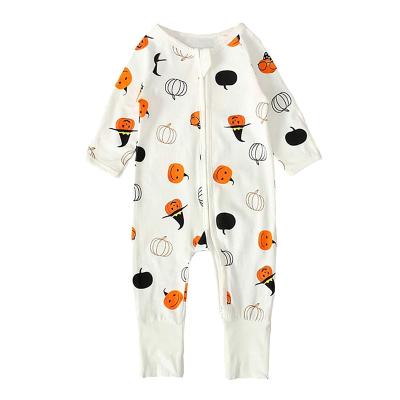 China Comfortable Breathable Baby Pumpkin Clothes Newborn Baby Romper Long Sleeve Onesie Pajamas For Halloweenx for sale