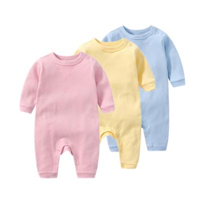 China Comfortable Breathable Long Sleeve Baby Romper Solid Color Cotton Baby Clothes Rompers Unisex Baby Jumpsuit for sale