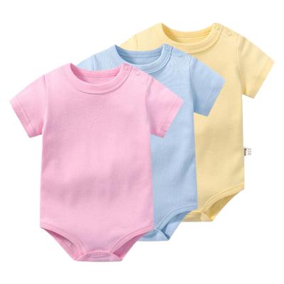 China Fashionable Newborn Baby Girl Overalls Baby Boy Clothes Solid Knitted Short Sleeve Romper for sale