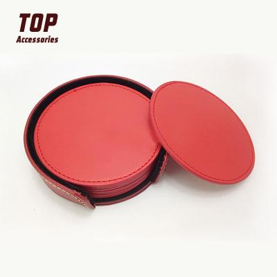 China Sustainable High Quality Colorful Custom Round Coasters PU Leather Round Coasters With Racks for sale