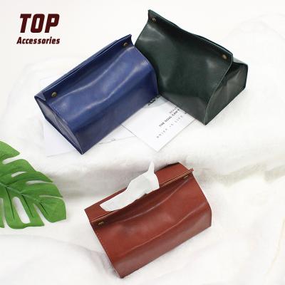 China Factory Price PU Household Goods Hotel Restaurant Car Minimalist Leather Tissue Boxes for sale