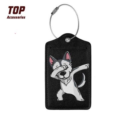 China Gathering Wholesale Cheap Luggage Cartoon Leather Bag Tag Airplane Luggage Tag With Stainless Steel Ring for sale