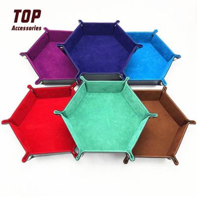 China Custom Dies Tray Hot Sale Folding Hexagon Dice Trays Leather Desk Custom Dice Trays for sale