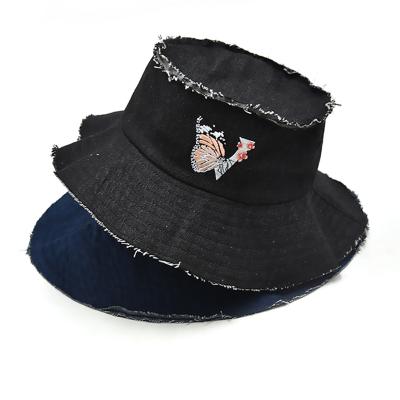 China Striped Own Brand Custom Cotton Streetwear Embroidery Sun Protection Distressed Bucket Hats 100% Hats for sale