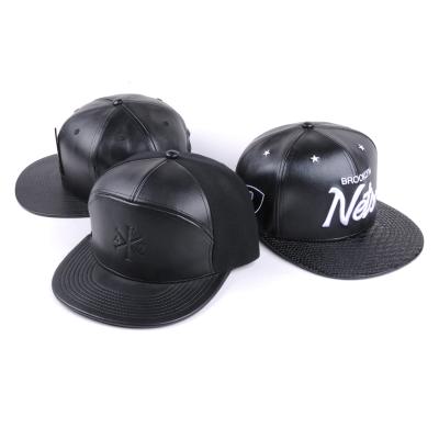 China COMMON Adjustable Hat China Manufacturer Men Women Black Faux Leather Snapback Hat for sale