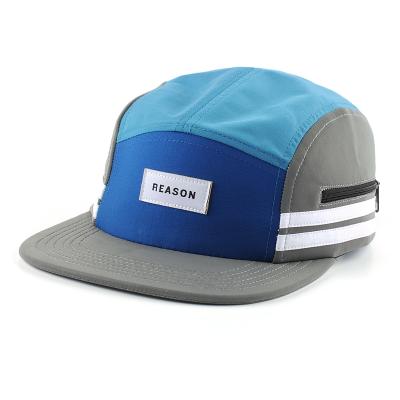 China JOINT 100% Polyester Custom Design You Own Logo Zipper 5 Panel Camper Hats Brand for sale