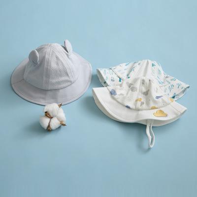 China Custom Adjustable Cartoon Striped Bucket Hat Outdoor Baby with String, 100% Cotton Summer Beach Baby Soft Sun Hat for sale