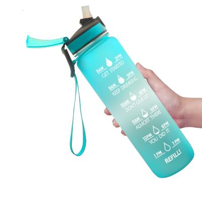 China 32OZ Fitness Sports Sustainable Motivational Water Bottle with Straw and Time Maker, Leakproof BPA Free for sale