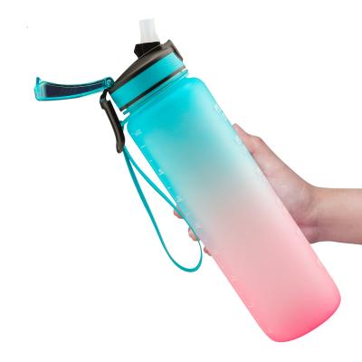 China 32oz Fitness Sports Sustainable Motivational Water Bottle with Time Marker and Straw BPA Free and Tritan Leak Proof Portable Durable Water Jug for sale