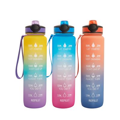 China Viable 32 Ounce Water Bottle with Time Marker, Carry Strap, BPA Free Leakproof Tritan, Make Sure You Drink Enough Water for Fitness for sale