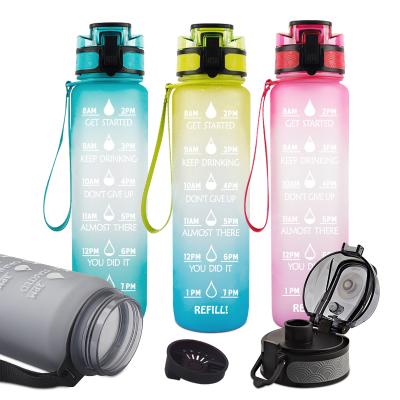 China Viable 32 Ounce Gallon Free Leak Proof Water Bottle BPA Large Jug Fitness Sports With Time Marker Motivational Sport Eco-Friendly Bottle for sale