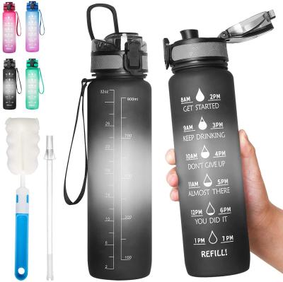 China 32 Ounce Sustainable Water Bottle With Time Marker Fitness Sports Water Bottle Large Leak Proof Motivational Bottle Free Bpa Free for sale