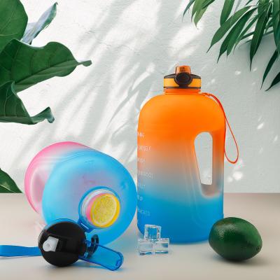 China Large 1 Gallon/128oz Gradient Color Tritan BPA Viable Leakproof Sport Free Water Jug With Time Marker for sale