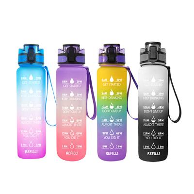 China Viable Custom Straw Strainer Filter Gym Sports 1L 32oz BPA Tritan Plastic Free Motivational Water Bottle With Time Marker for sale