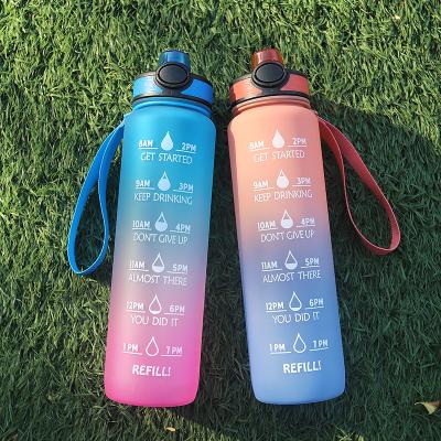 China Custom Viable Straw Strainer Filter Gym Sports Plastic Free Motivational Water Bottle 500ml 1L 32oz BPA Tritan With Time Marker for sale