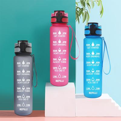 China 32oz/1000m Sustainable lkid Insulated Crystal Plastic Water Bottles Large Rubber Coating Water Bottle With Motivational Time Markerr for sale