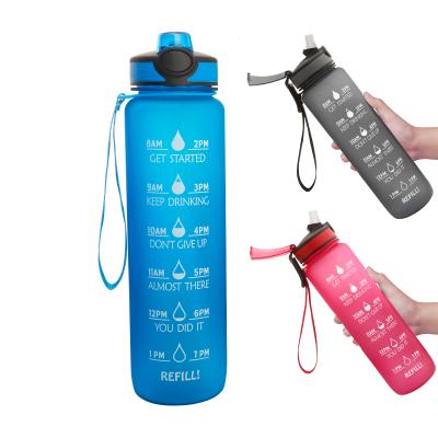 China Sustainable Water Bottle 32oz With Straw, Motivational Water Cup With Leakproof Tritan Buckle Strap BPA Free For Outdoor Sports for sale