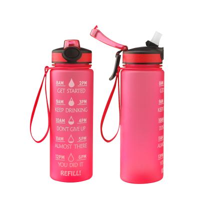 China 24oz Sport Sustainable Motivational Water Bottle BPA FREE Tritan 700ML Frosted Plastic Bottle For Gym And Sports With Straw for sale