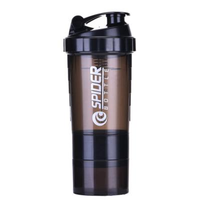 China 500ml Gym Viable Sports Protein Shaker Cup Bottle Three Layer Storage Container Mixer BPA Free Plastic Water Bottle for sale