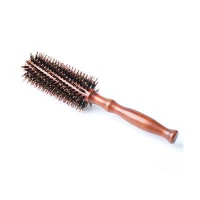 China Custom Size Heat Resistant Boar Round And Nylon Professional Wooden Round Hair Brush For Hair Drying And Straightening Styling for sale