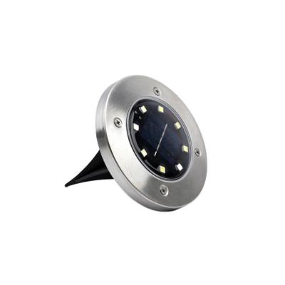 China Hot Sale 8LED Garden Yard Light Lawn Patio Light Stainless Steel Led Disc Light Solar Powered Ground Light for sale