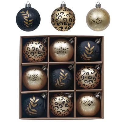 China EAGLEGIFTS Amazon Best Seller Christmas Dots 60mm Shatterproof 9pcs Black and Gold Christmas Tree Ornament for sale