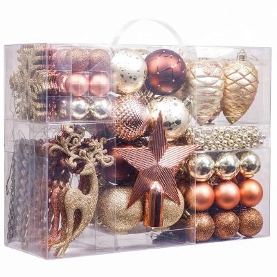 China EG Santa Ornament Designs Shatterproof Shiny Home Decor Set 100Pcs Pet Brown Christmas Ball Ornaments for sale