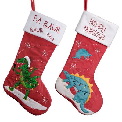 China Cute Funny Plush Fabric Dinosaur Pattern Christmas Home Decor Decorative Stocking Fabric EG for sale