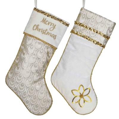 China Fabric EAGLEGIFTS White and Gold 54cm Hanging Socks Christmas Home Decoration for sale