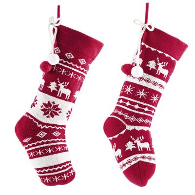 China Wholesale EAGLEGIFTS Fabric Christmas Gift Stocking Ornaments Red and White Stocking Decorations for sale