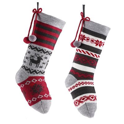 China 46cm Red and Gray Wool EAGLEGIFTS Christmas Socks Hanging Decoration for sale